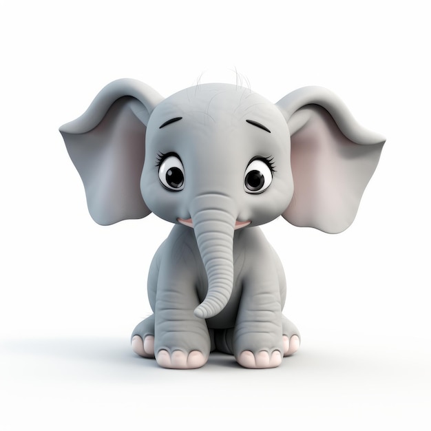 Cute Grey Baby Elephant 3d Render de argila em fundo branco