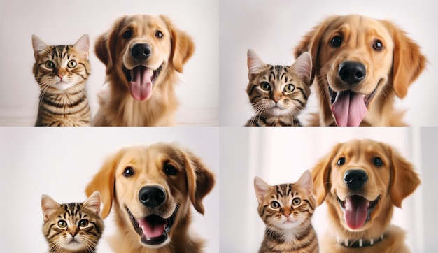 Cute Haustier sitzt zusammen und Close Up Porträt auf schöne Katze und Hund