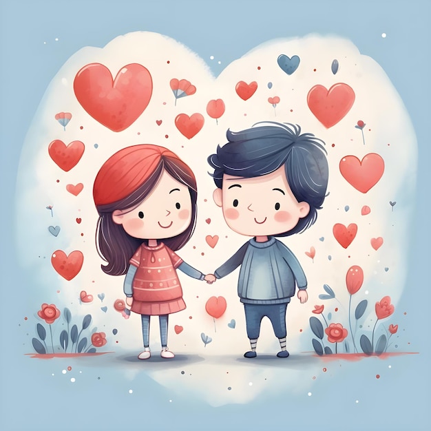 Cute Heart Digital Art Design in lebendigem Aquarell-Illustrationsstil