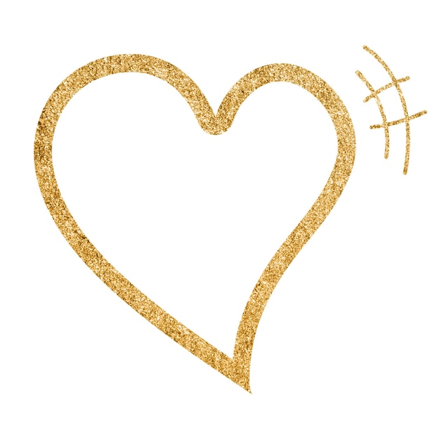 Cute Heart PNG Clipart Glitter Gold-Doodle-Design-Symbol, das auf der Seite des Bildes zu sehen ist