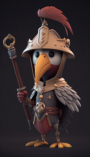 Cute Heron Animal Warrior 3D-Spielmodell Generative KI