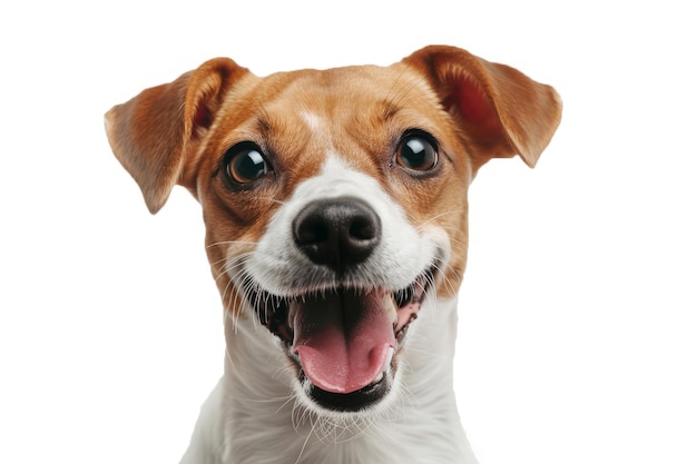Cute Jack Russell cão closeup focinho feliz isolado em fundo branco estúdio tiro animal engraçado