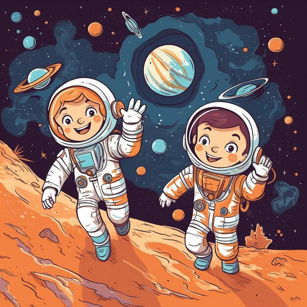 Cute Kawaii Astronaut Junge auf der Seite des Buches