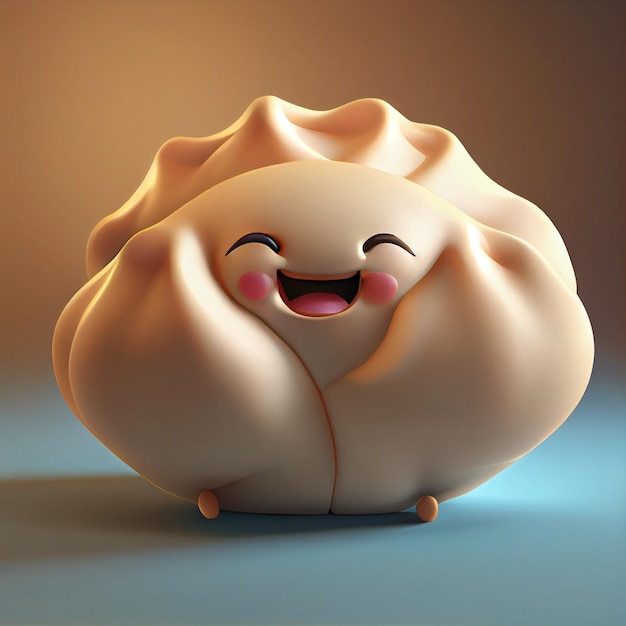 Cute kawaii bola de masa hervida 3d render personaje xiao long bao
