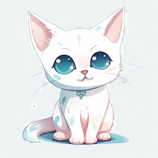 Cute Kawaii Cat Clipart en fondo blanco