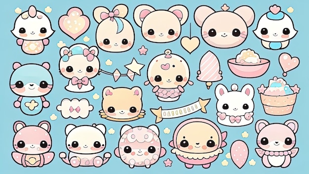 Cute Kawaii Chibi Vektor-Illustrations-Aufkleber für den kostenlosen Download von Bildern