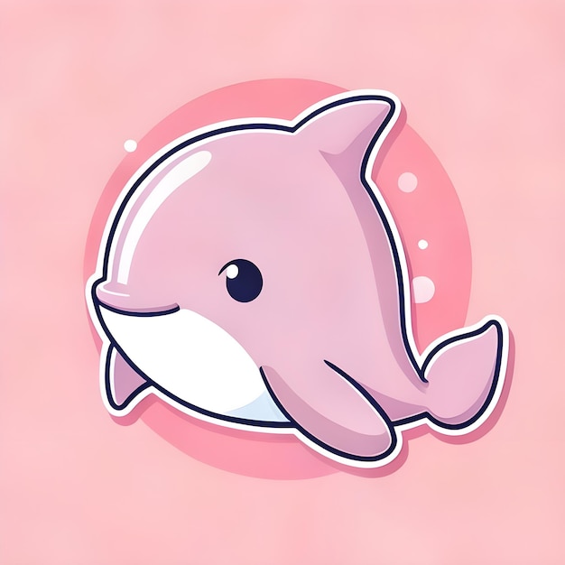 Cute Kawaii Dolphin Vector Clipart Icon Cartoon Personage Icon em um fundo rosa pálido