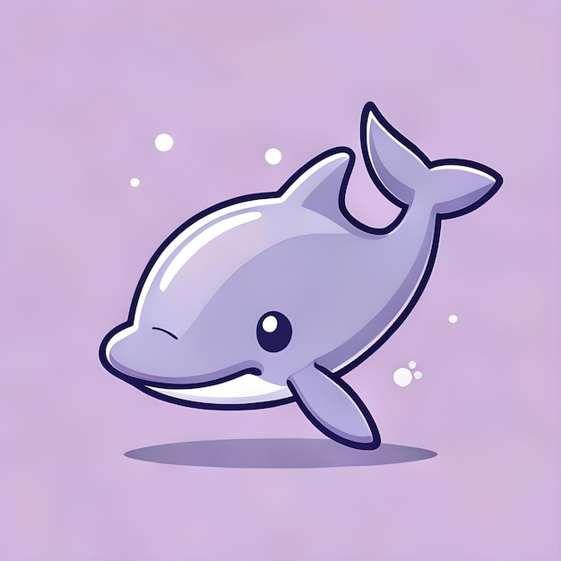 Cute Kawaii Dolphin Vector Clipart Icon Ícon de personagem de desenho animado em um fundo de lavanda