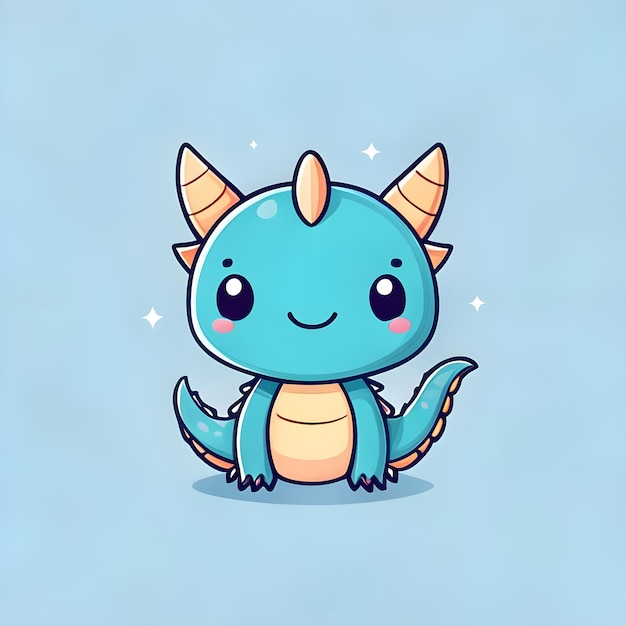 Cute Kawaii Dragon Vector Clipart Icon Zeichentrickfigur Icon auf einem himmelblauen Hintergrund