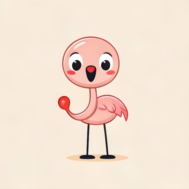 Cute Kawaii Flamingo Vector Clipart Icon Icon de personagem de desenho animado em um fundo de creme