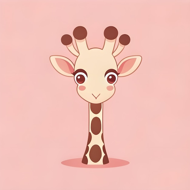 Cute Kawaii Giraffe Vector Clipart Icon Ícone de personagem de desenho animado em um fundo rosa pálido