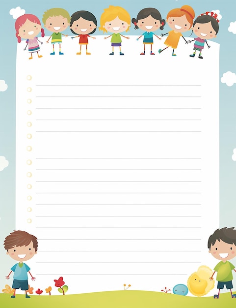 Cute Kawaii Kindergarten Kinder einfache Wohnungen Design zentriert Memo Papier Vorlage Notiz Papier