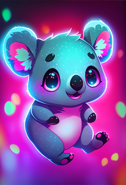Cute Kawaii Koala brilhante colorido generativo ai