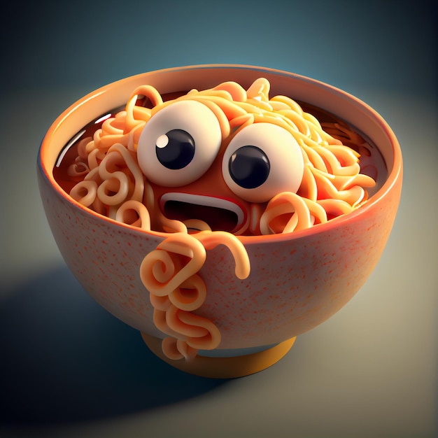 Cute kawaii noodles bowl personaje 3d render