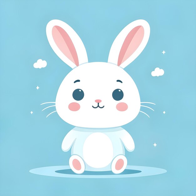 Cute Kawaii Rabbit Vector Clipart Icon Ícone de personagem de desenho animado em um fundo azul do céu