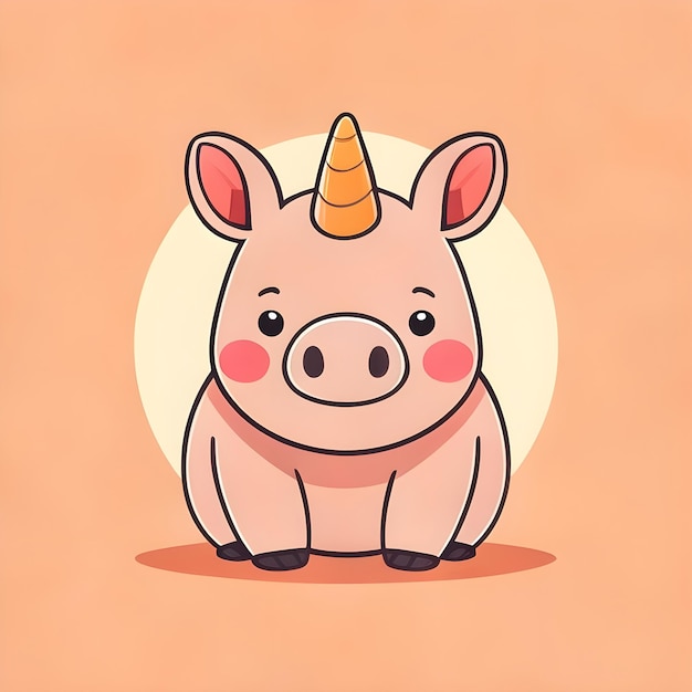 Cute Kawaii Rhino Vector Clipart Icon Zeichentrickfigur-Ikonen auf einem Pfirsich-Hintergrund