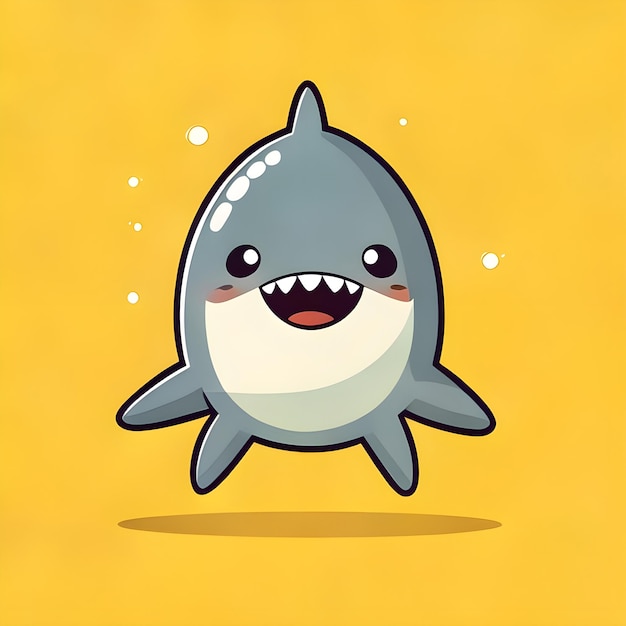 Cute Kawaii Shark Vector Clipart Icon Ícone de personagem de desenho animado em um fundo amarelo de limão