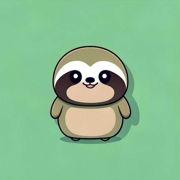 Cute Kawaii Sloth Vector Clipart Icon Zeichentrickfigur-Ikonen auf einem minzgrünen Hintergrund