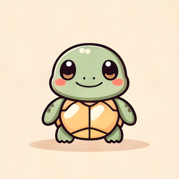 Cute Kawaii Turtle Vector Clipart Icon Ícone de personagem de desenho animado em um fundo de creme