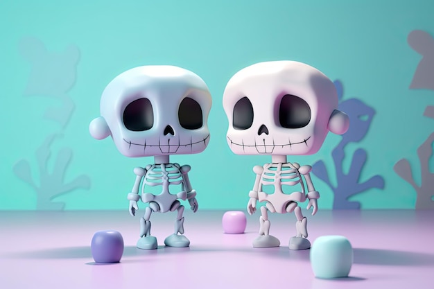 Cute keletons tema de halloween Generative Ai