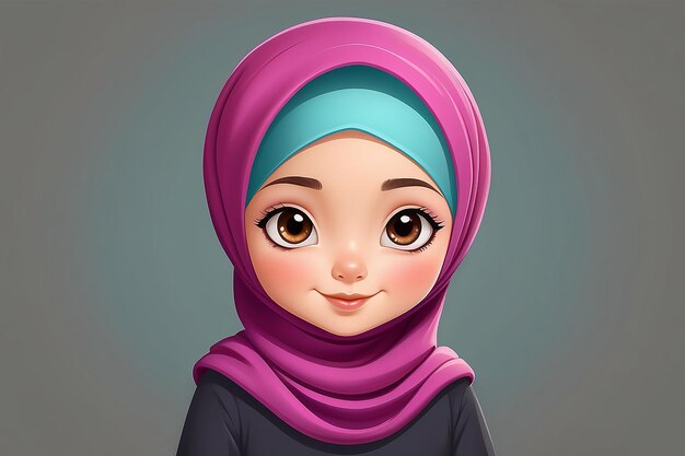 Cute Kid Girl Hijab Personagem de desenho animado Vector Premium