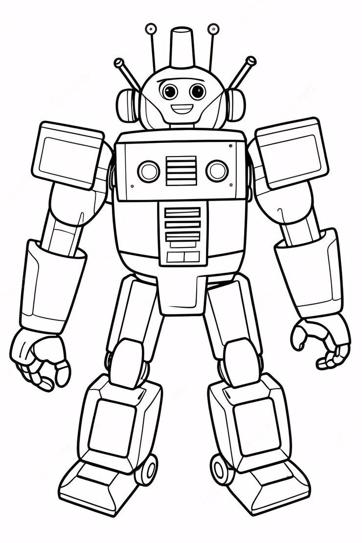 Foto cute kids robot transformer line art desenhado à mão kawaii kids coloring book ilustração