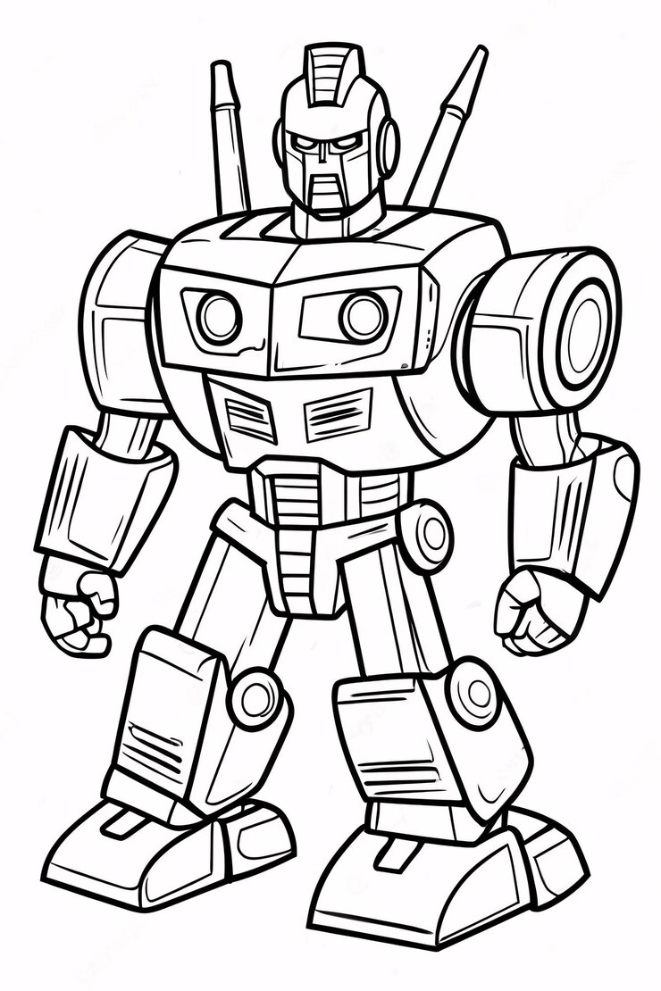 Foto cute kids robot transformer line art desenhado à mão kawaii kids coloring book ilustração