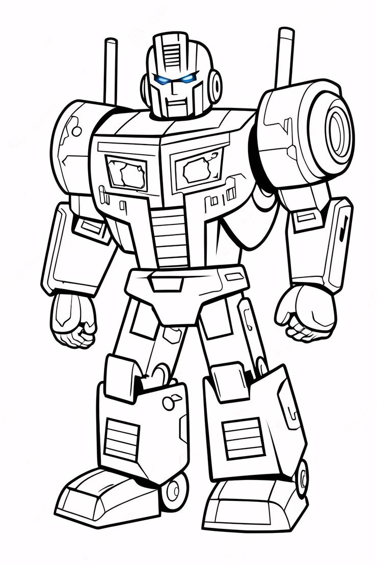 Foto cute kids robot transformer line art desenhado à mão kawaii kids coloring book ilustração