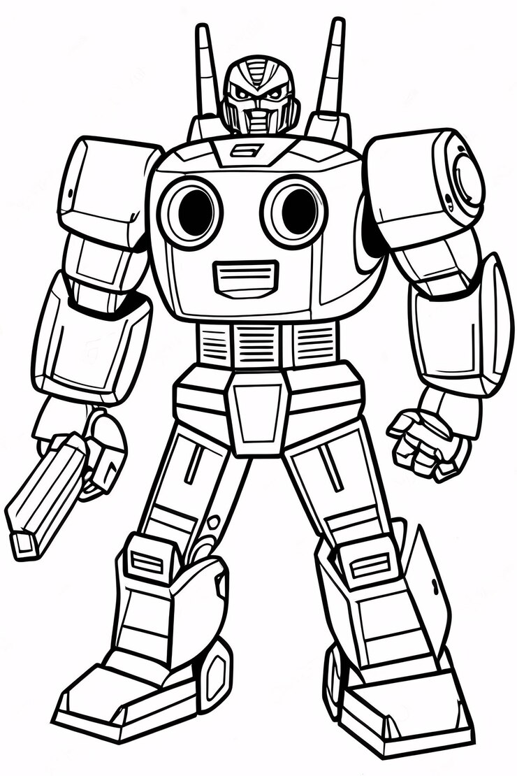 Foto cute kids robot transformer line art desenhado à mão kawaii kids coloring book ilustração