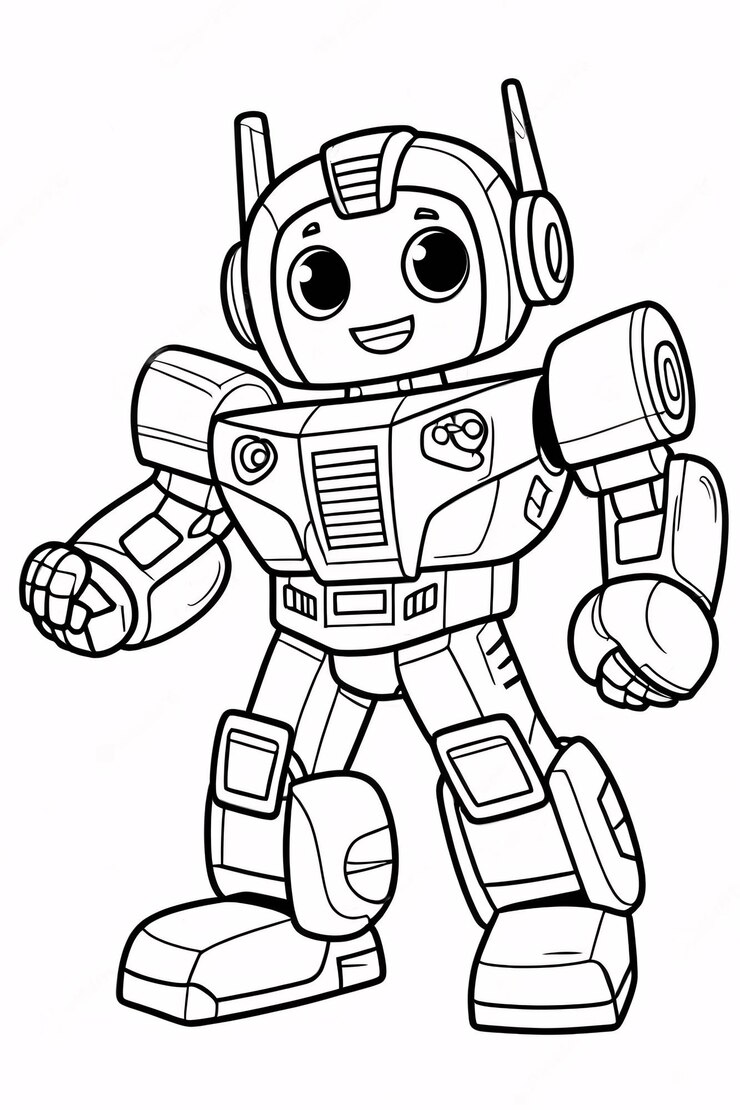 Foto cute kids robot transformer line art desenhado à mão kawaii kids coloring book ilustração