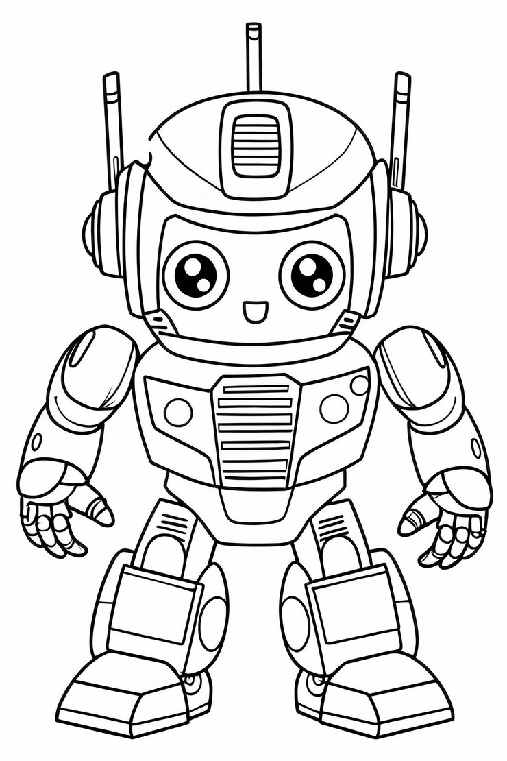 Foto cute kids robot transformer line art desenhado à mão kawaii kids coloring book ilustração