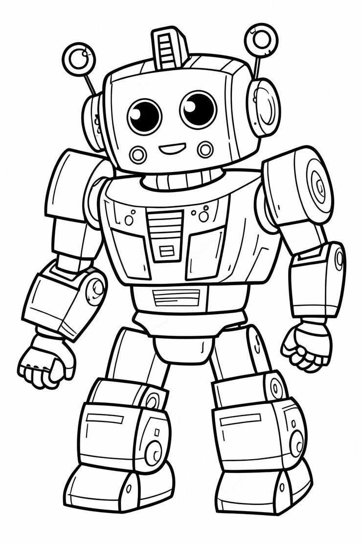 Foto cute kids robot transformer line art desenhado à mão kawaii kids coloring book ilustração