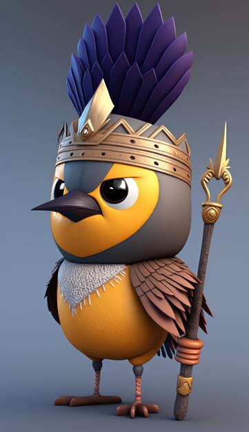 Cute Kingbird Animal Warrior 3D Game Model Generativo AI