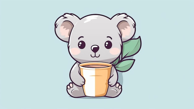 Cute Koala trinken boba Milch Tee mit Zweig Holz Baum Cartoon Vektor Icon Illustration Tier Flach