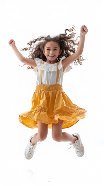 Cute Little Girl Jumping Foto de comprimento completo de criança alegre pulando desfrutar