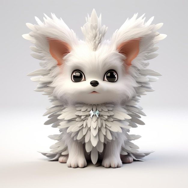 Cute Little White Fluffy Dog Modelo 3D com moda de penas