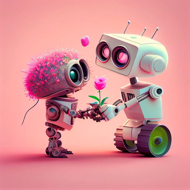 Cute love robots Valentine39s Day Ilustración creada por tecnología Generative AI