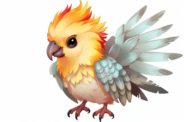 Cute Lutino Cockatiel Ilustração de desenhos animados IA generativa