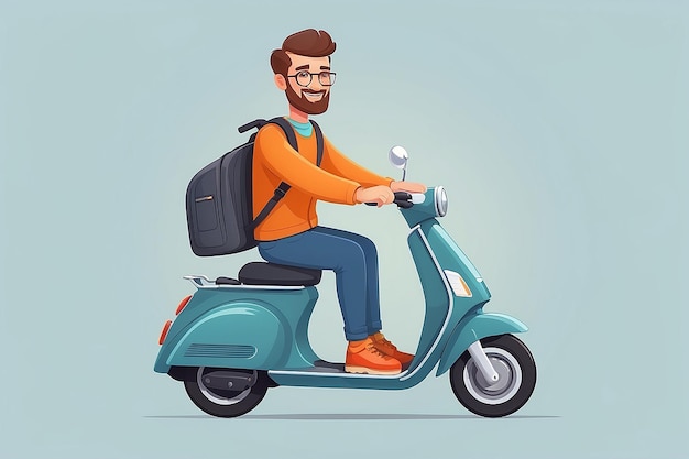 Cute Man Riding Scooter Ilustração vetorial de desenho animado