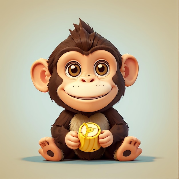 Cute Monkey Holding Banana Cartoon Vector Icon Illustration Animal Food Icon Concept Isolated Premium Vector Flat Cartoon Style (Schönes Affen, das eine Banane hält)