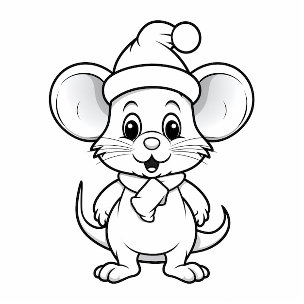 Cute mouse cartoon clipart preto e branco desenho imagem arte gerada por IA