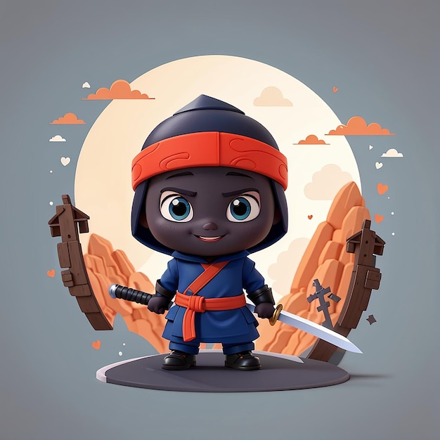 Foto cute ninja holding sword icon de desenho animado vetorial ilustração pessoas icon de feriado conceito isolado premium vector flat cartoon style