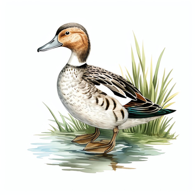 Cute Northern Pintail Vogel Aquarell Illustration Clipart