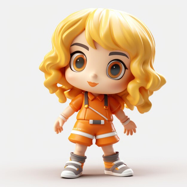 Cute Orange Outfit Character Modelado de superficies duras y caricaturas de cultura pop
