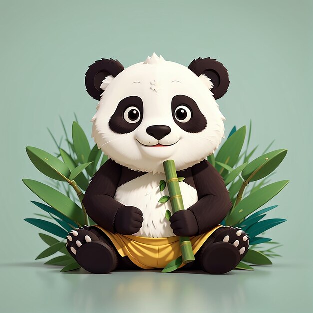 Foto cute panda kungfu meditação segurando bambu ícone vetorial de desenho animado ilustração ícone de natureza animal conceito isolado estilo de desenho ilustrado de vetor plano premium