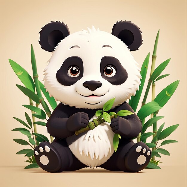 Foto cute panda kungfu meditação segurando bambu ícone vetorial de desenho animado ilustração ícone de natureza animal conceito isolado estilo de desenho ilustrado de vetor plano premium