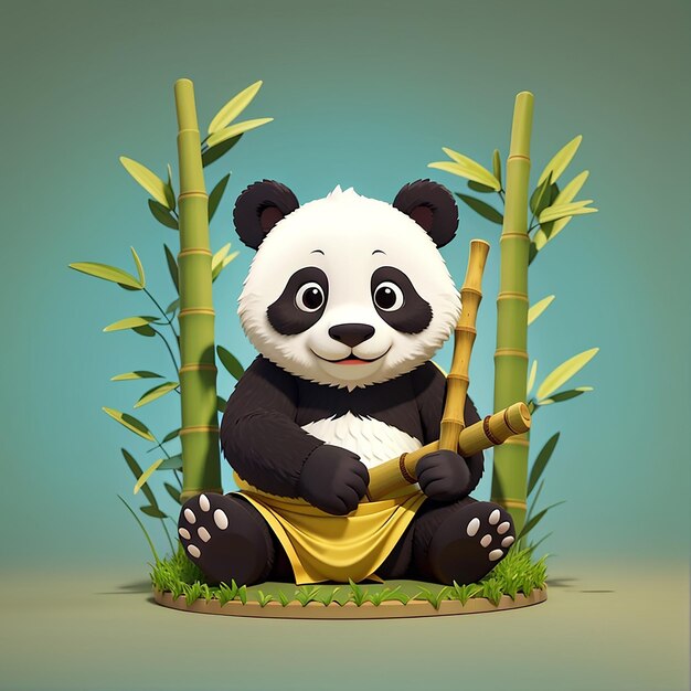 Foto cute panda kungfu meditação segurando bambu ícone vetorial de desenho animado ilustração ícone de natureza animal conceito isolado estilo de desenho ilustrado de vetor plano premium