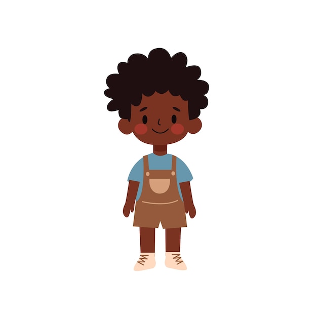 Cute pequeno menino afro-americano personagem de desenho animado vetor Ilustração