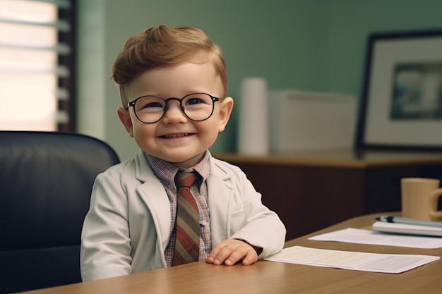 Cute pequeno menino escritório de terapeuta problema médico adulto gerar Ai