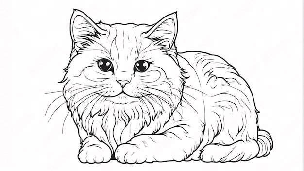 Cute Persian Cat Pet Line Art Hand Drawn Kawaii Ilustração de livro de colorir